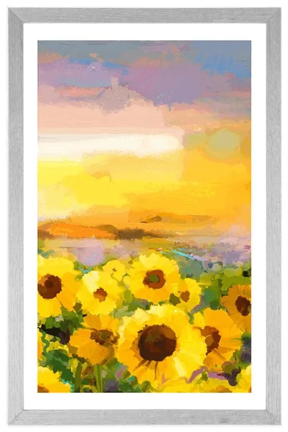 Plagát s paspartou slnečnicové pole - 40x60 silver