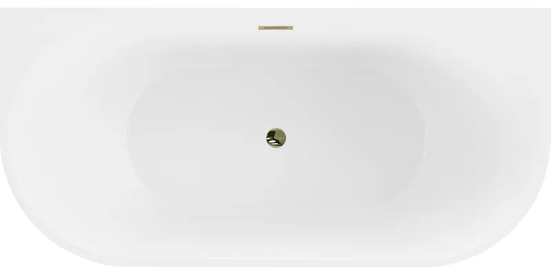 Mexen Oval, voľne stojaca nástenná vaňa 140 x 75 cm, biela, zlatý lesklý prepad, 52671407500-50