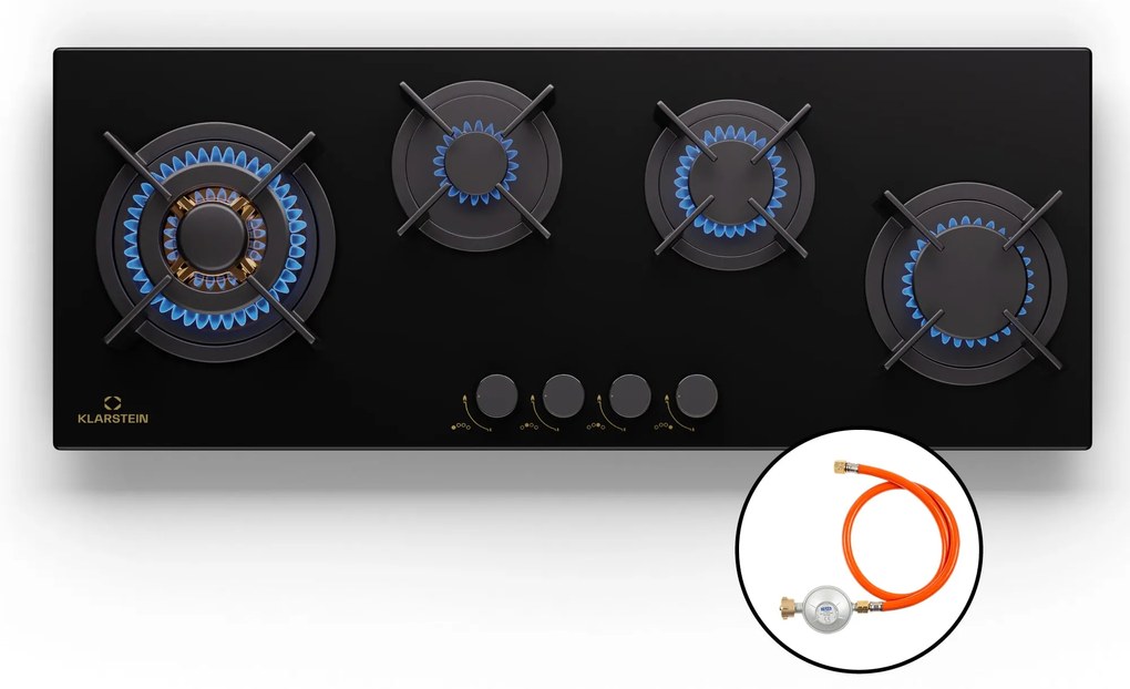 Klarstein Goldflame 4 Slim, plynová varná doska, 4 horáky, sebestačná, zemný plyn/propán, nehrdzavejúca oceľ