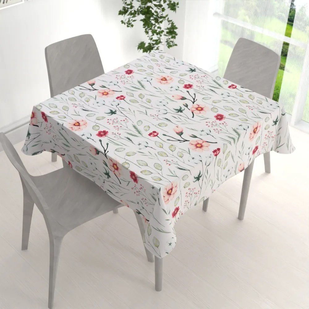 Biante Bavlnený štvorcový obrus Sandra SA-747 Lúčne kvety na bielom 130x130 cm