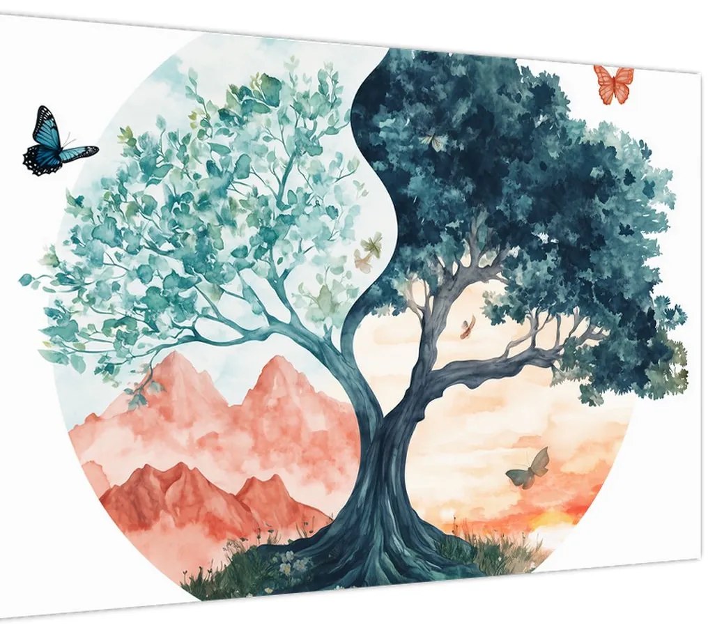 Obraz – Akvarelový strom plný života (90x60 cm)