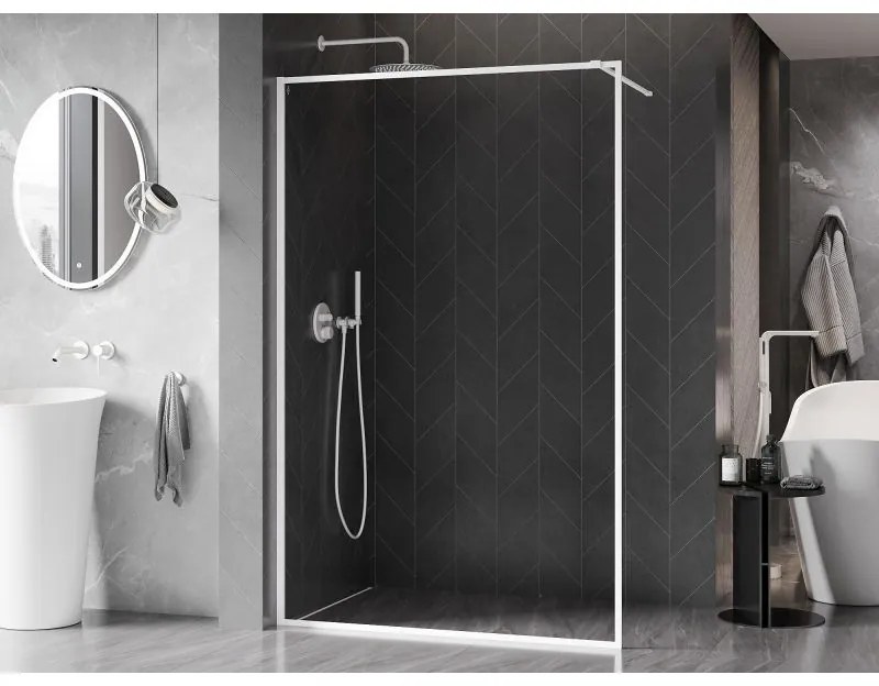 Mexen, Mexen Kioto-XF sprchová stena s rámom 140 x 202 cm, priehľadná 10 mm, biela - 800-140-104-20-00-X