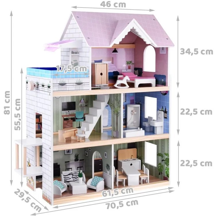 Jokomisiada Drevený domček pre bábiky + bazén, výťah, nábytok ZA4835