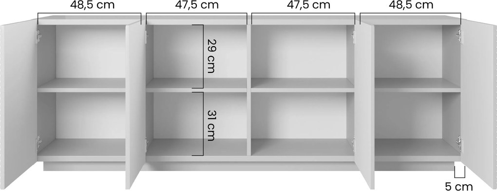 Komoda Asha 200 cm štvordverová - dub artisan / čierny mat