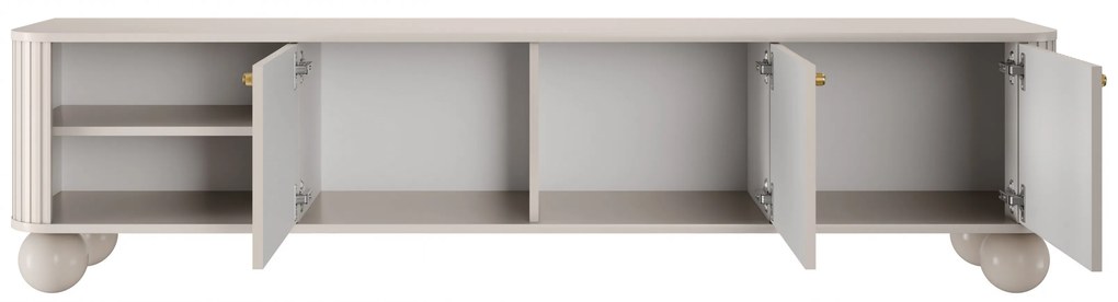 TV skrinka Vesper 187 cm trojdverová - kašmír / zlaté úchytky / guľové nohy