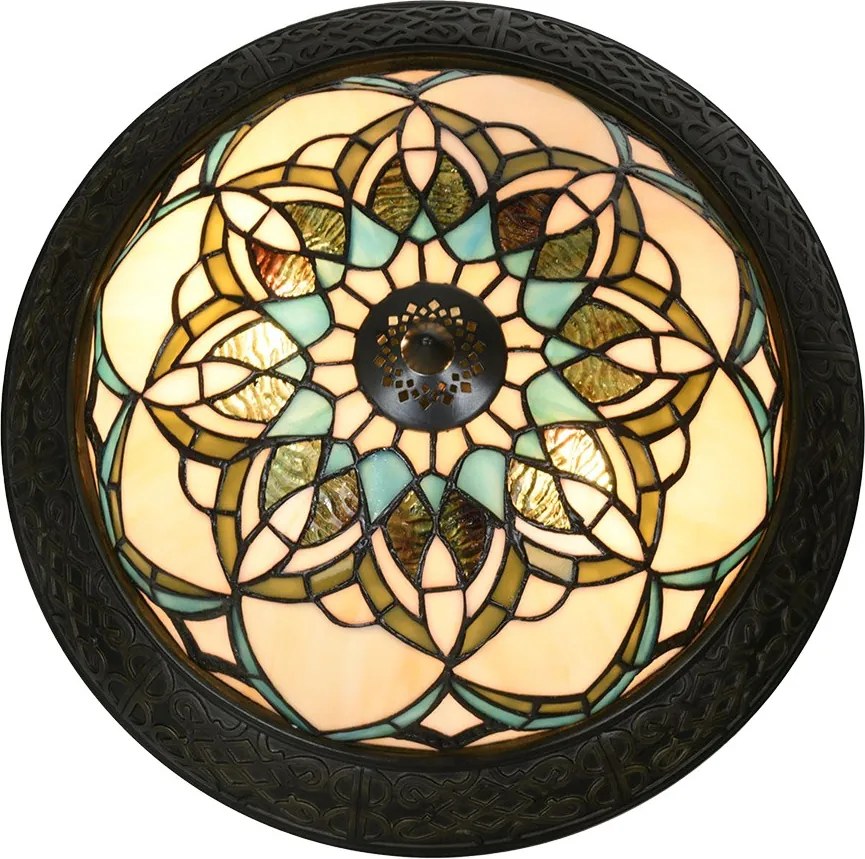 Béžovo-hnedá stropná lampa Tiffany Delafosse - Ø 37*19 cm E14/ 2*40W