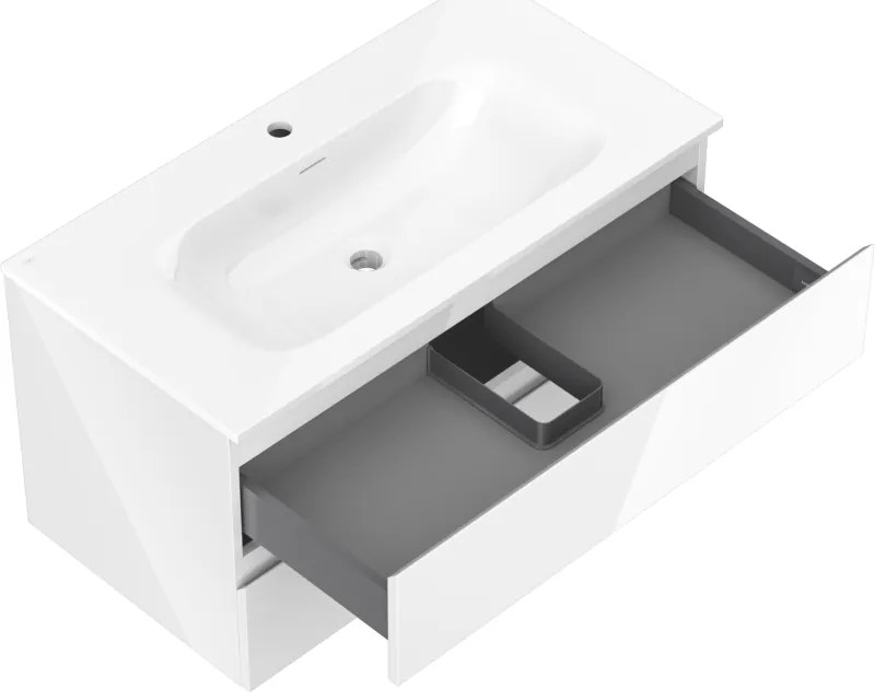Mexen Orio, kúpeľňová skrinka 90 cm s umývadlom Vela, 2 zásuvky, biela lesklá, 91A10-09047-2-BFF00-W23M00