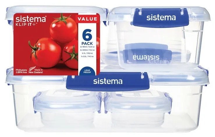 Sistema Set 6 vodotesných krabičiek na potraviny KLIP IT PLUS 2x 180 ml, 2 x 400 ml, 1 x 1 l a 1 x