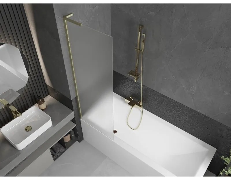 Mexen Next L, 1-krídlová vaňová zástena 60 x 150 cm, 6mm sklo námraza, zlatý matný profil, 895-060-000-03-30-55