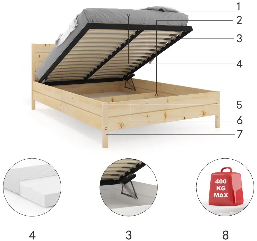 Manželská posteľ CONTINENTAL 160x200 prírodná borovica