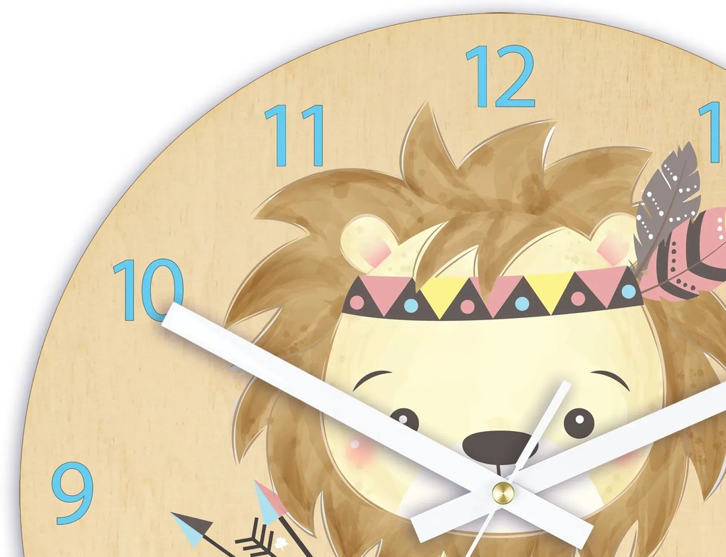 Dětské nástěnné hodiny Ami Lev indián 30 cm vícebarevné