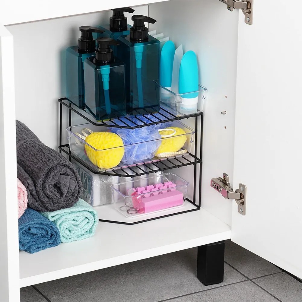 VILDE Prídavná polica, 3-poschodová, rohová, čierny kov 22 x 22 x 21 cm