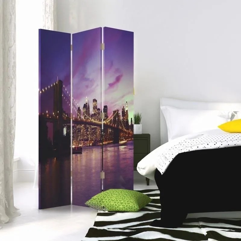 Gario Paraván Manhattan ponorený do fialovej farby Rozmery: 145 x 170 cm, Prevedenie: Otočný paraván 360°