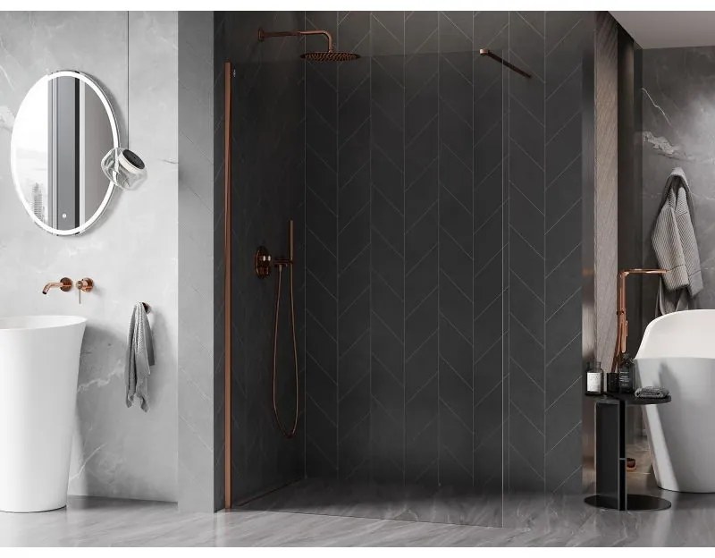 Mexen, Mexen Kioto-X sprchová stena 140 x 200 cm, priehľadná 10 mm, ružové zlato - 800-140-101-60-00-X