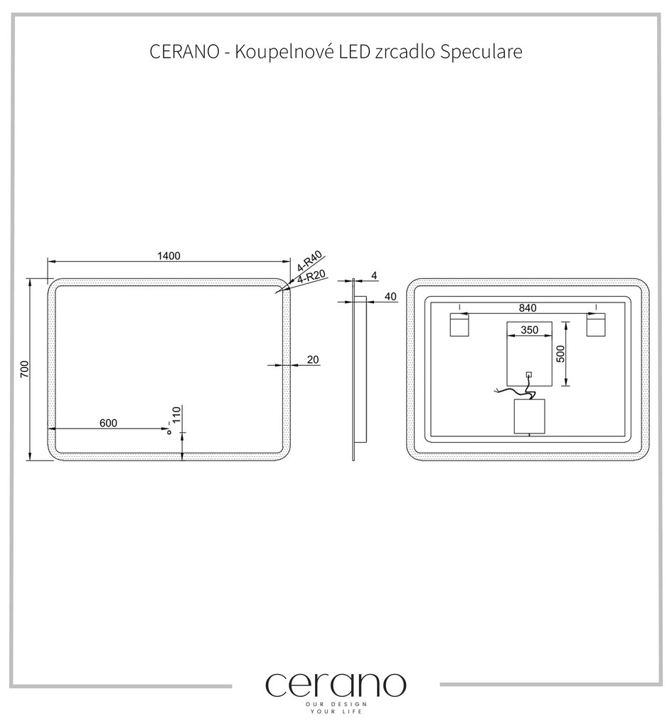Cerano Speculare, kúpeľňové LED zrkadlo 140x70 cm, CER-CER-429292