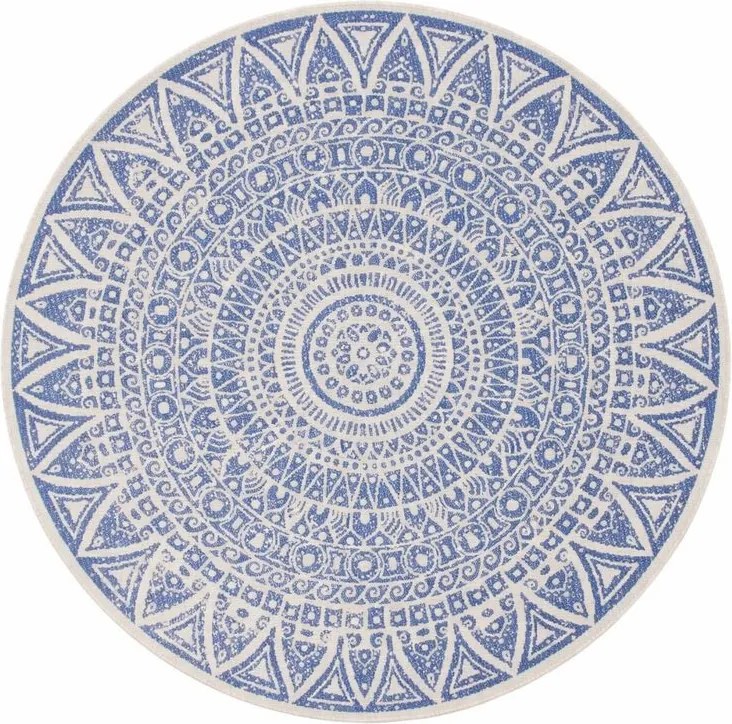 Kusový koberec Mojkoberec Original Nora 104162 Blue Creme kruh – na von aj na doma, 240x240 (priemer) kruh, modrá, chodba / predsieň, Mujkoberec Original