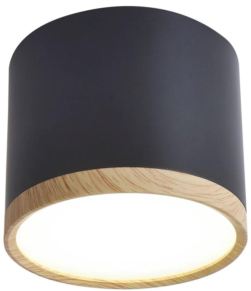 CLX LED stropné bodové svetlo EMILIA-ROMAGNA, 9W, denná biela, 8,8x7,5cm, okrúhle, čierne, imitácia drev