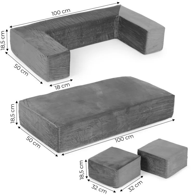 Tmavosivá detská modulárna sedačka – 4 diely