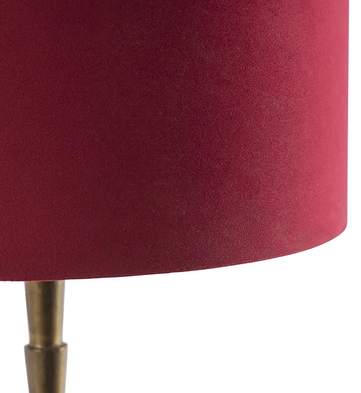 Art Deco stolná lampa bronzová s tienidlom z červeného zamatu 35 cm - Pisos