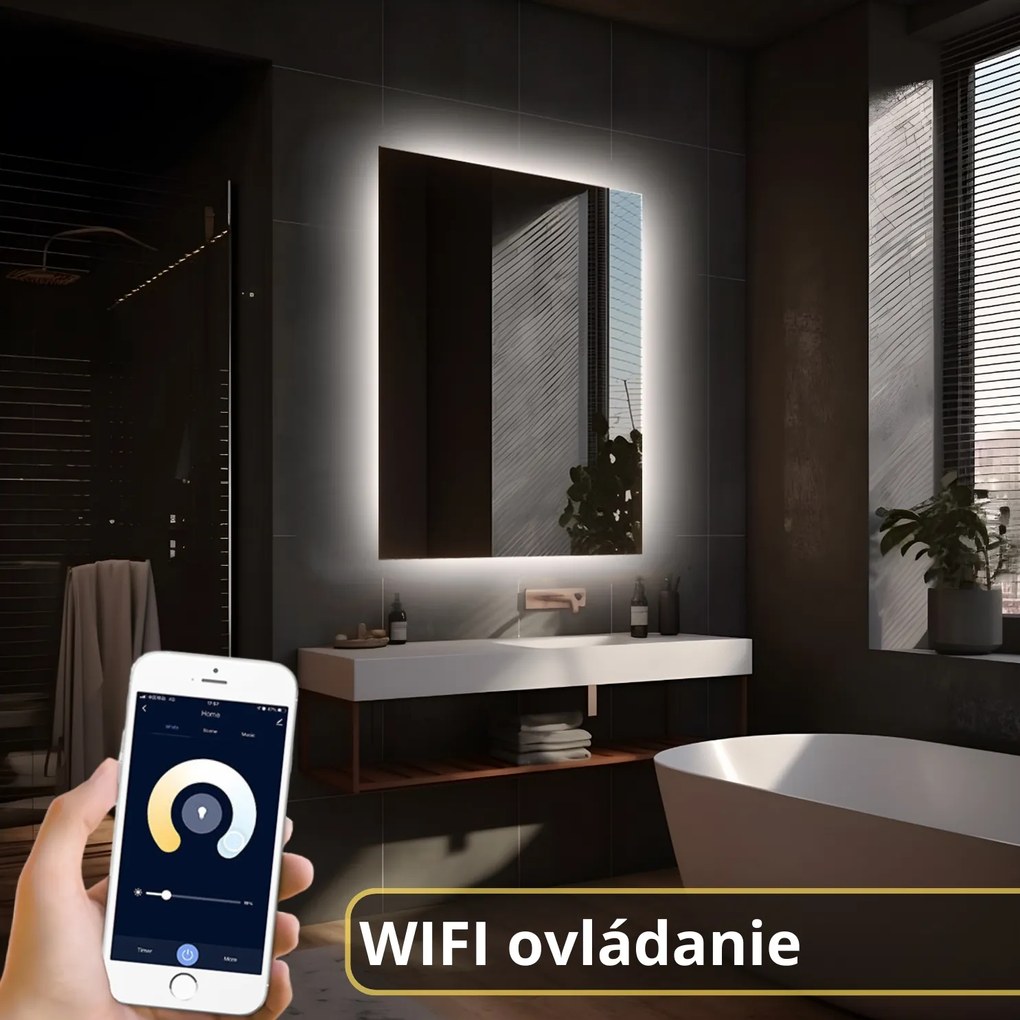 LED zrkadlo Romantico 60x90cm neutrálna biela - wifi aplikácia