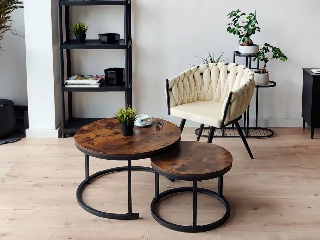 Sada 2 konferenčných stolíkov GALEN 70 cm Rustic