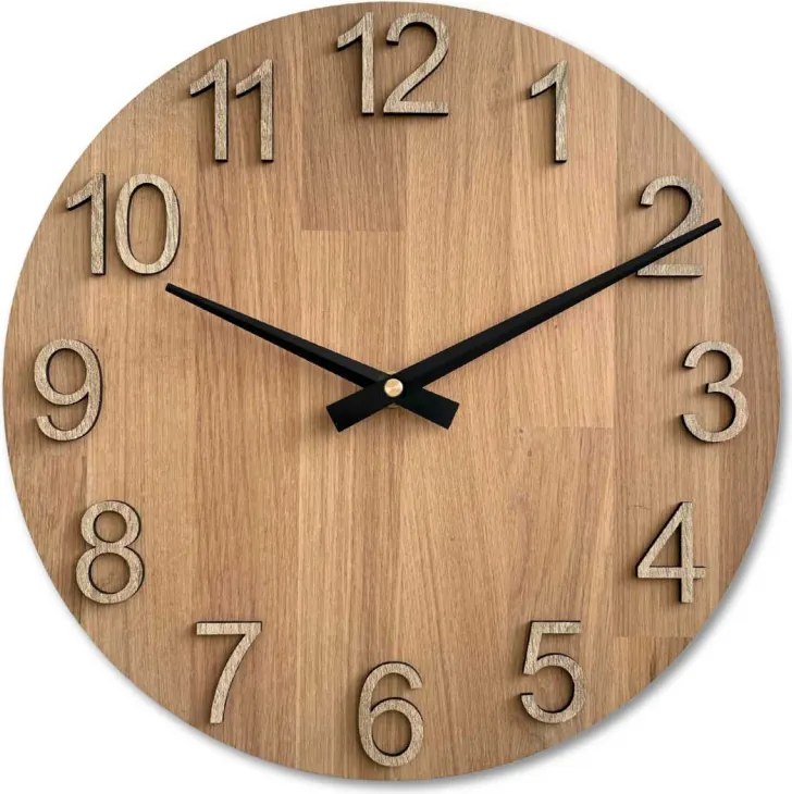 Luxusné drevené hodiny Dub s 3D číslicami | SENTOP MAS017-3041-hands/black-akcia20