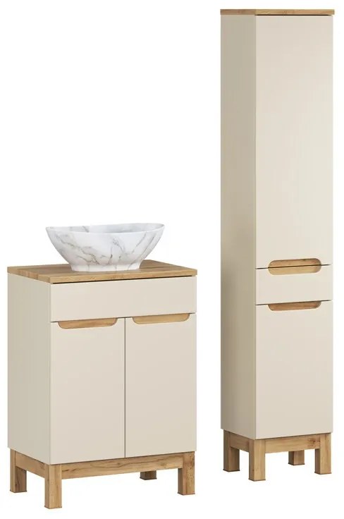 Koupelnová sestava Bali Casad Pati s deskou, umyvadlem a skříňkami 60 cm kašmírová/dub wotan