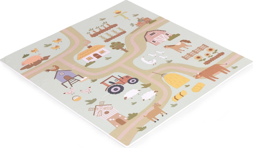 ECOTOYS Detská EVA penová podložka – puzzle Farma 90,5×90,5 cm, 21 dielov, písmená a čísla
