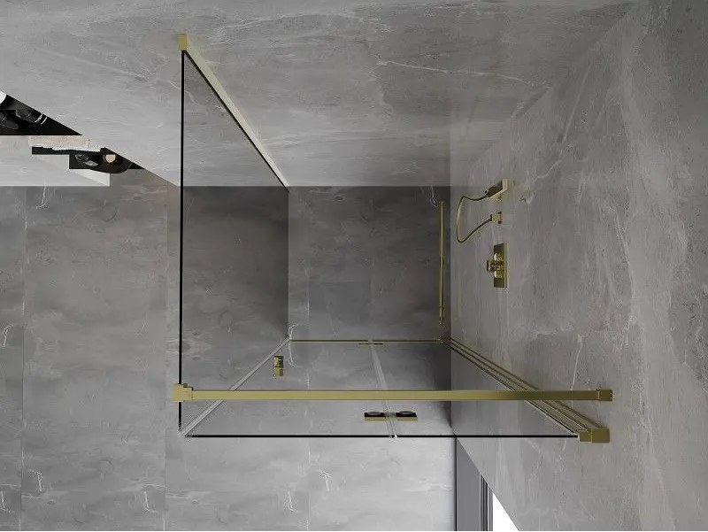 Mexen Mist-F T, 1-krídlový skladací sprchový kút pravý 95 x 95 cm, číre sklo, zlatý lesklý profil, 8A6T-095-095-50-00-P