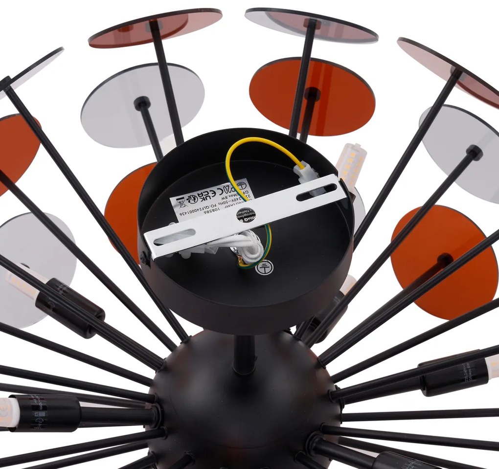 Art Deco stropné svietidlo čierne s jantárovým a dymovým sklom - Atomic