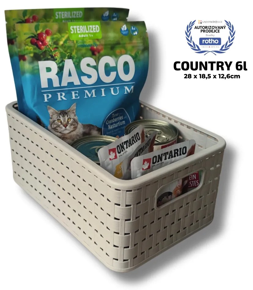 Rotho Plastový košík COUNTRY, rovný, béžový (6l - 28x19x13)