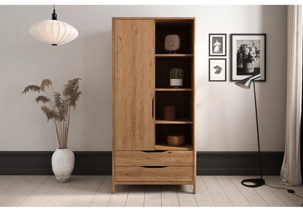 Šatníková skriňa z dubového dreva v prírodnej farbe 90x188 cm Twig – The Beds