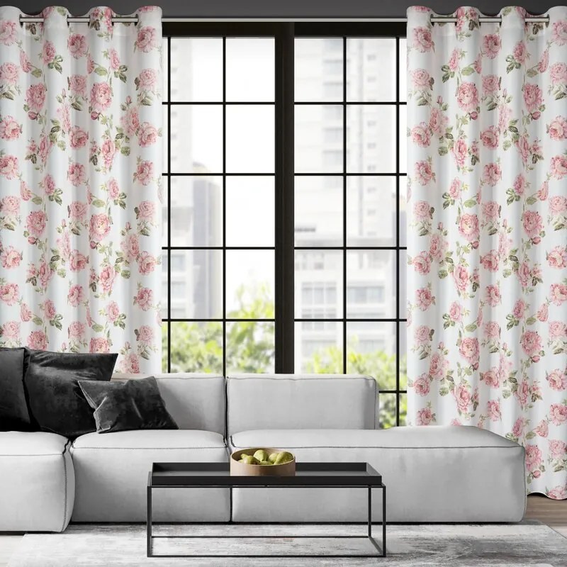 Dekorstudio Záves AVANI 140x250 cm biely s ružami stredná tienivosť 100% polyester