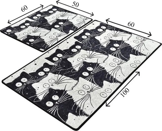 Čierne/sivé kúpeľňové predložky v súprave 2 ks 60x100 cm White Cats – Foutastic
