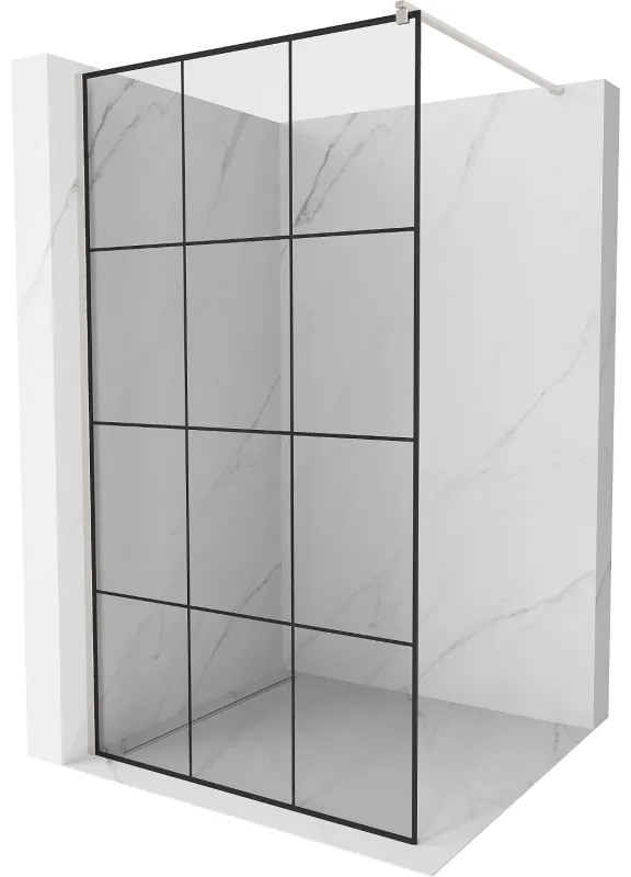 Mexen Kioto, sprchová zástena Walk-In 120 x 200 cm, 8mm číre sklo čierny vzor, brúsená oceľ profil, 800-120-101-97-77