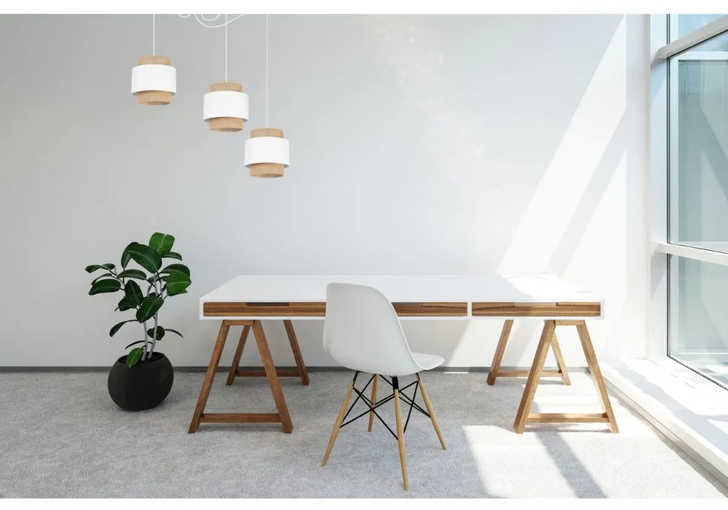Závesné svietidlo Boho Spider, 3x jutové/biele textilné tienidlo