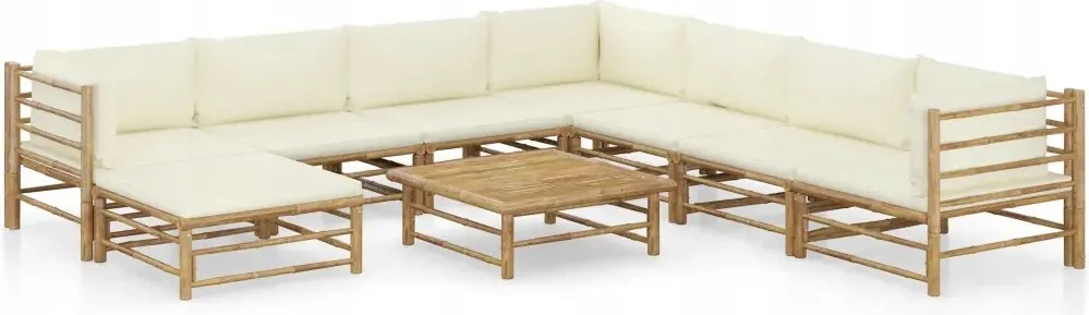 vidaXL 9-dielna záhradná sedacia súprava, krémové podložky, bambus