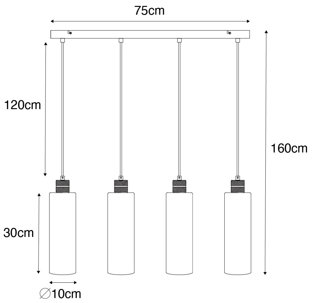 Moderné závesné svietidlo čierne s dymovým sklom 4-žiarovkové - Stavelot