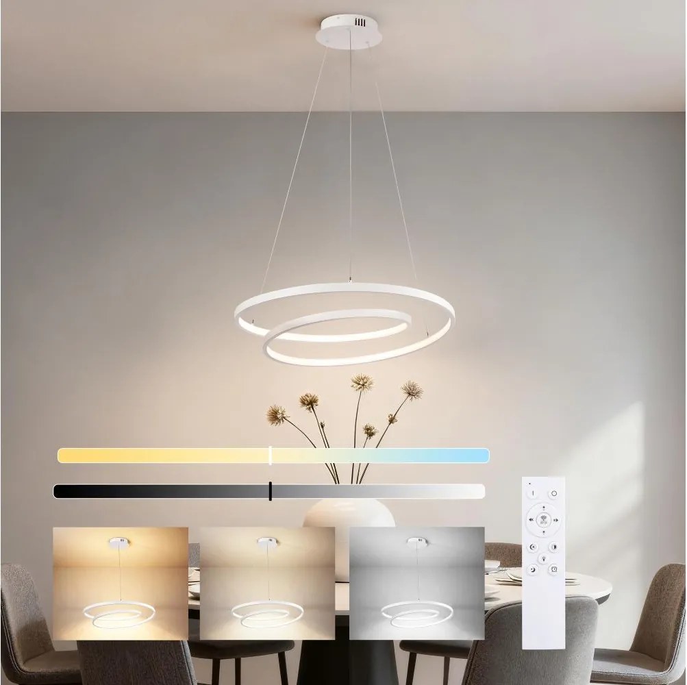 Brilagi-LED Stmievateľný závesný luster na lankách TWISTER LED/48W/230V, priemer 50 cm, biela, s diaľkovým ovládaním