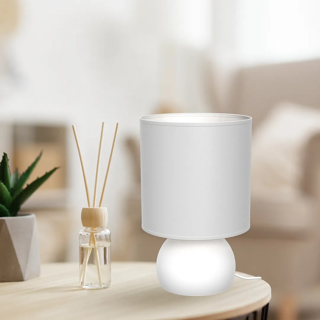 Stolná lampa Vicky, 1x biele textilné tienidlo, w