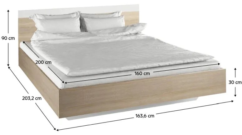 Kondela Manželská posteľ GABRIELA, 160x200, dub sonoma/biela