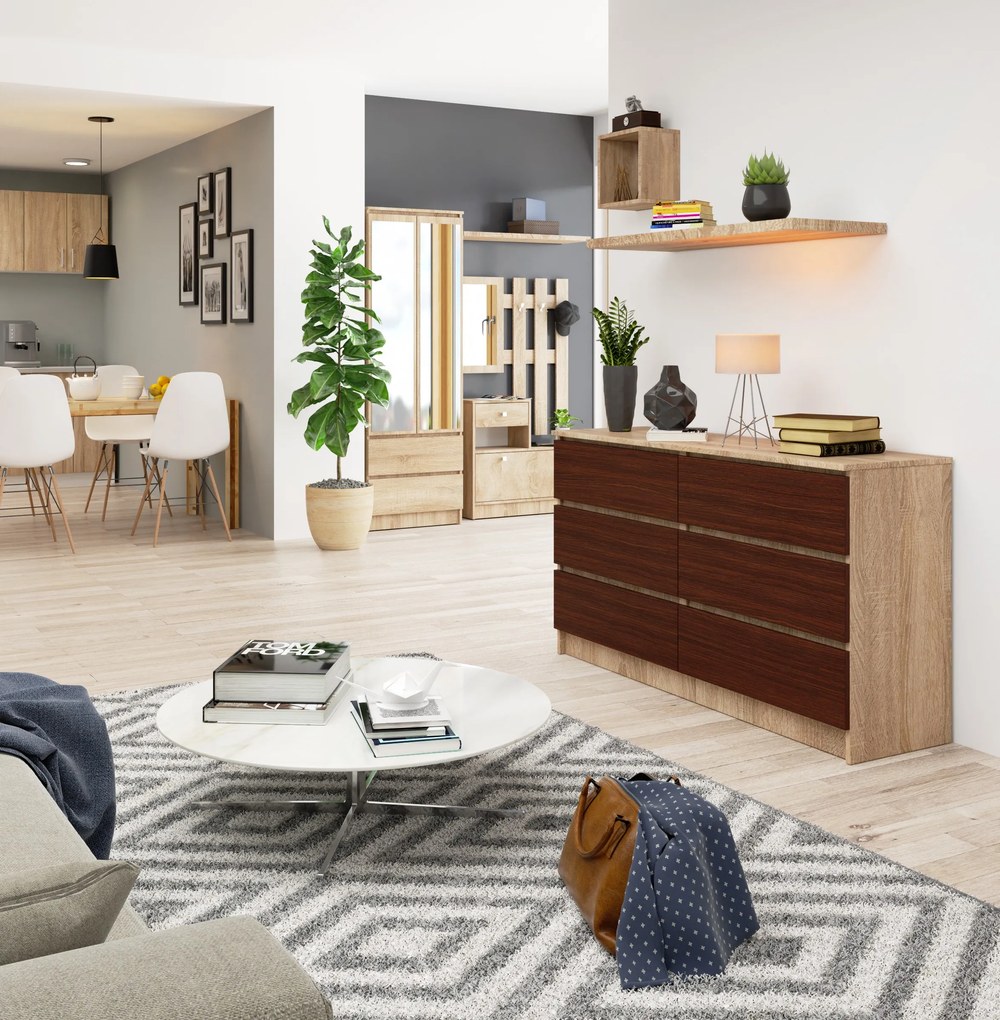 Komoda Keanu (dub sonoma + wenge). Akcia -19%. Vlastná spoľahlivá doprava až k Vám domov. 1069396