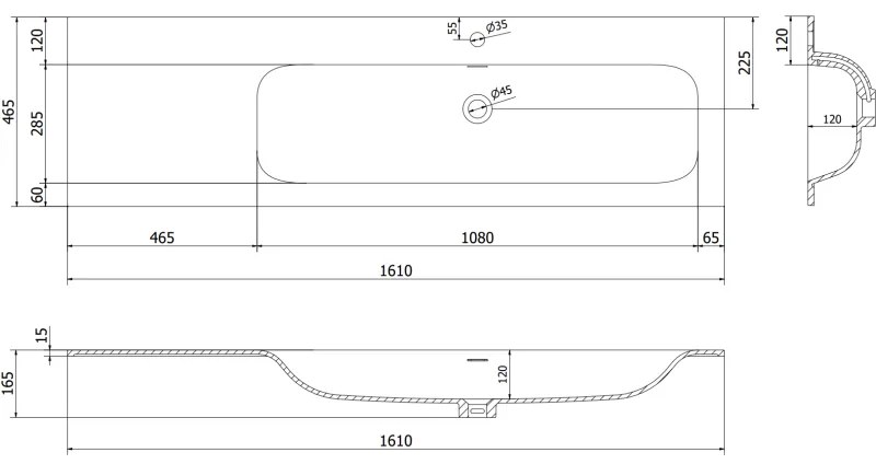 Mexen Orio, kúpeľňová skrinka 160 cm s pravým umývadlom Vela, 2S, 1D, biela lesklá, 91A13-16047-3-BBFFF00-W23P00