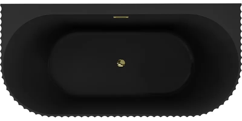 Mexen Sella, voľne stojaca vaňa ku stene, drážkovaná, 170 x 80 cm, čierna matná, zlatý lesklý prepad, 52711708071-50