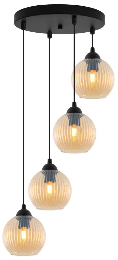 Závesné svietidlo Riffle Round, 4x medové sklenené tienidlo, o