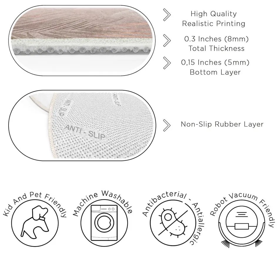 Svetloružový prateľný okrúhly koberec ø 100 cm Dusty Leaves – Mila Home