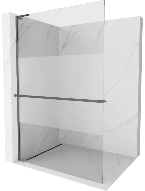 Mexen Kioto+ L, sprchová zástena Walk-In s poličkou a vešiakom 110 x 200 cm, 8mm číre sklo-námraza, grafitový profil, 800-110-123-95-35