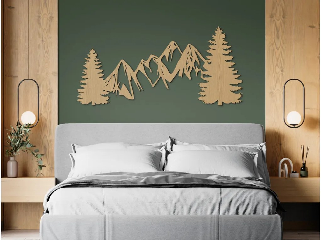 drevko Moderný drevený obraz Hory a les Rozmer obrazu: 31 x 65 cm, Farba dekorácie: Čierna