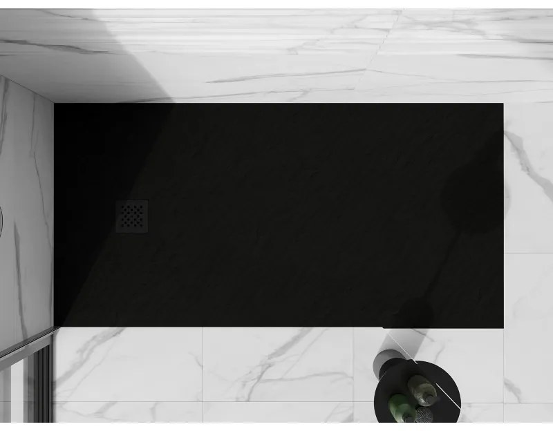 Mexen Stone+, obdĺžniková vanička z minerálneho kompozitu 160 x 90 cm, čierna, čierna krytka, 44709016-B