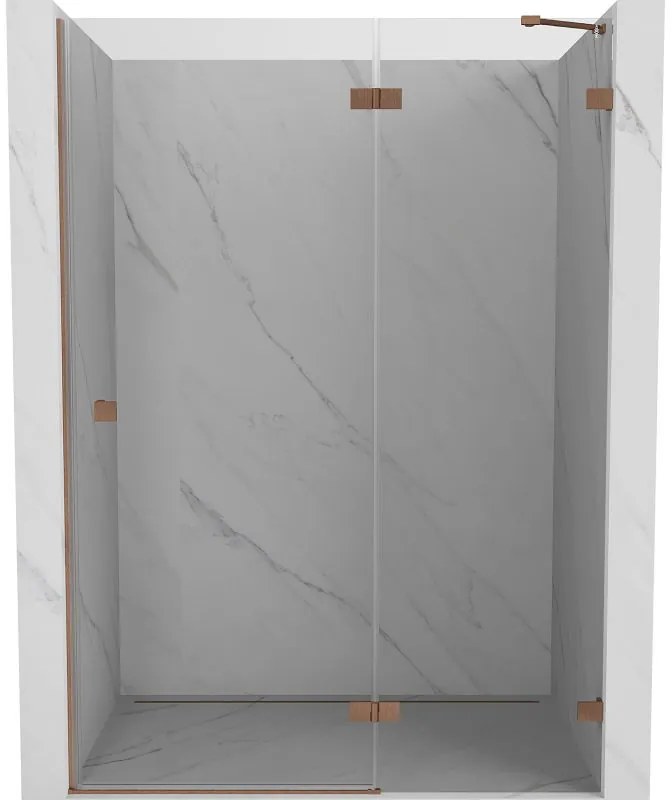 Mexen Lunar, otočné sprchové dvere pravé 130 cm, 8mm číre sklo, medený matný profil, 834-130-000-65-00-P